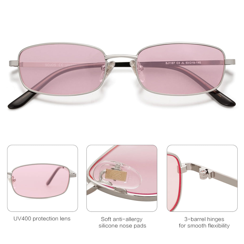 SOJOS Small Trendy Rectangle Sunglasses Womens Mens, Retro 80s 90s Y2k Chic Narrow Thin Skinny Sunnies SJ1187