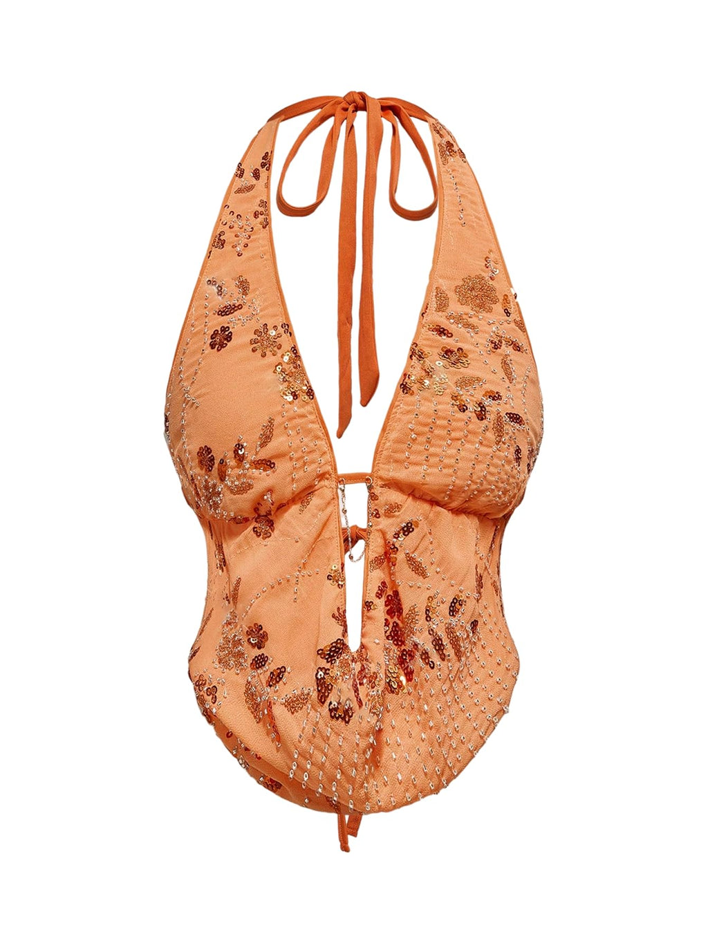 Verdusa Women's Cheetah Print Sequin Top Y2K Tie Back Corset Halter Going Out Crop Tops