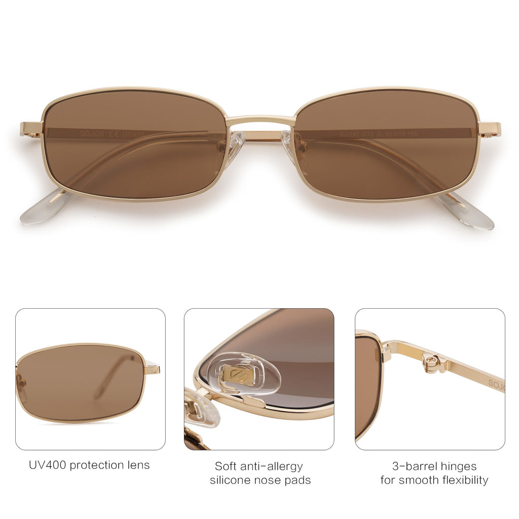 SOJOS Small Trendy Rectangle Sunglasses Womens Mens, Retro 80s 90s Y2k Chic Narrow Thin Skinny Sunnies SJ1187
