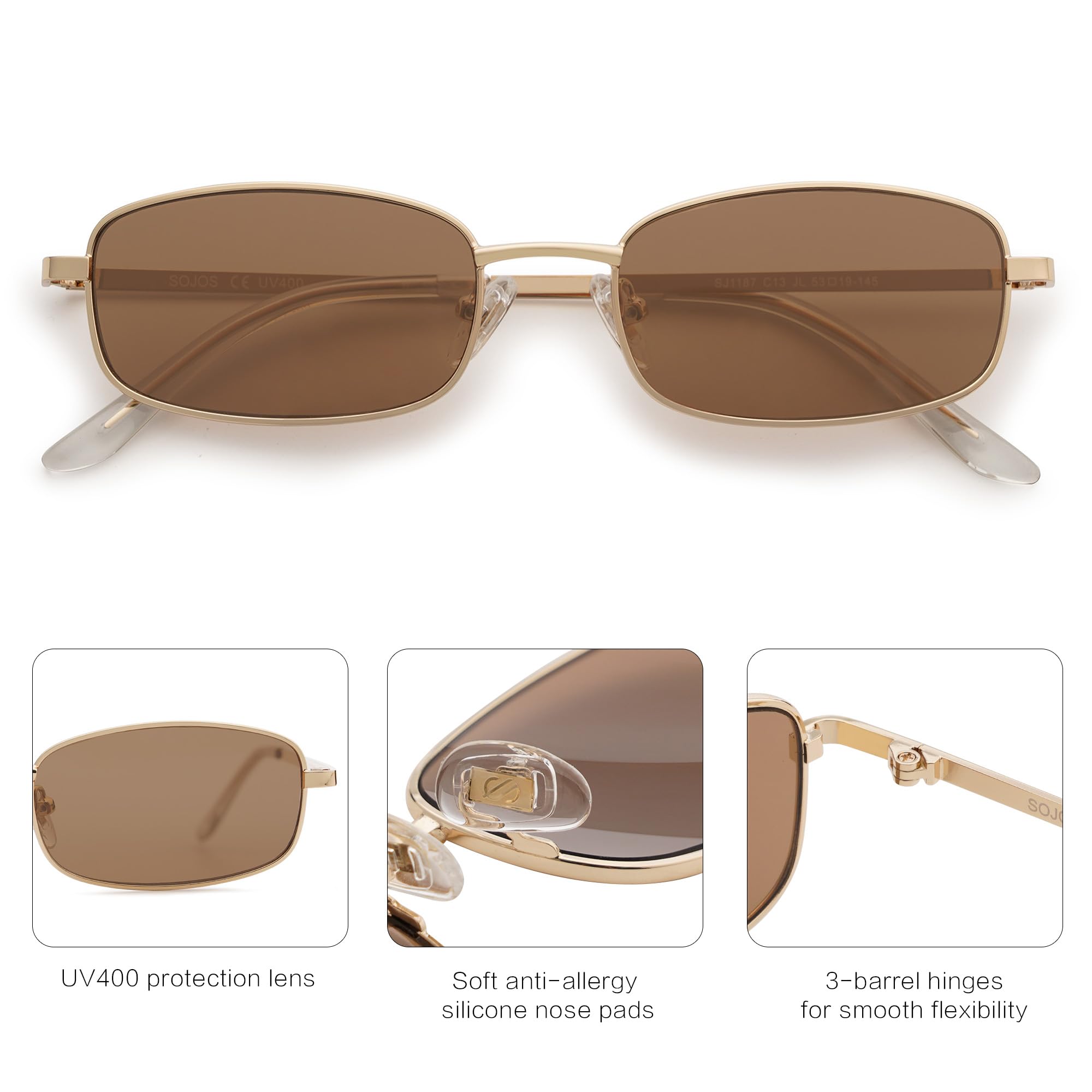 SOJOS Small Trendy Rectangle Sunglasses Womens Mens, Retro 80s 90s Y2k Chic Narrow Thin Skinny Sunnies SJ1187