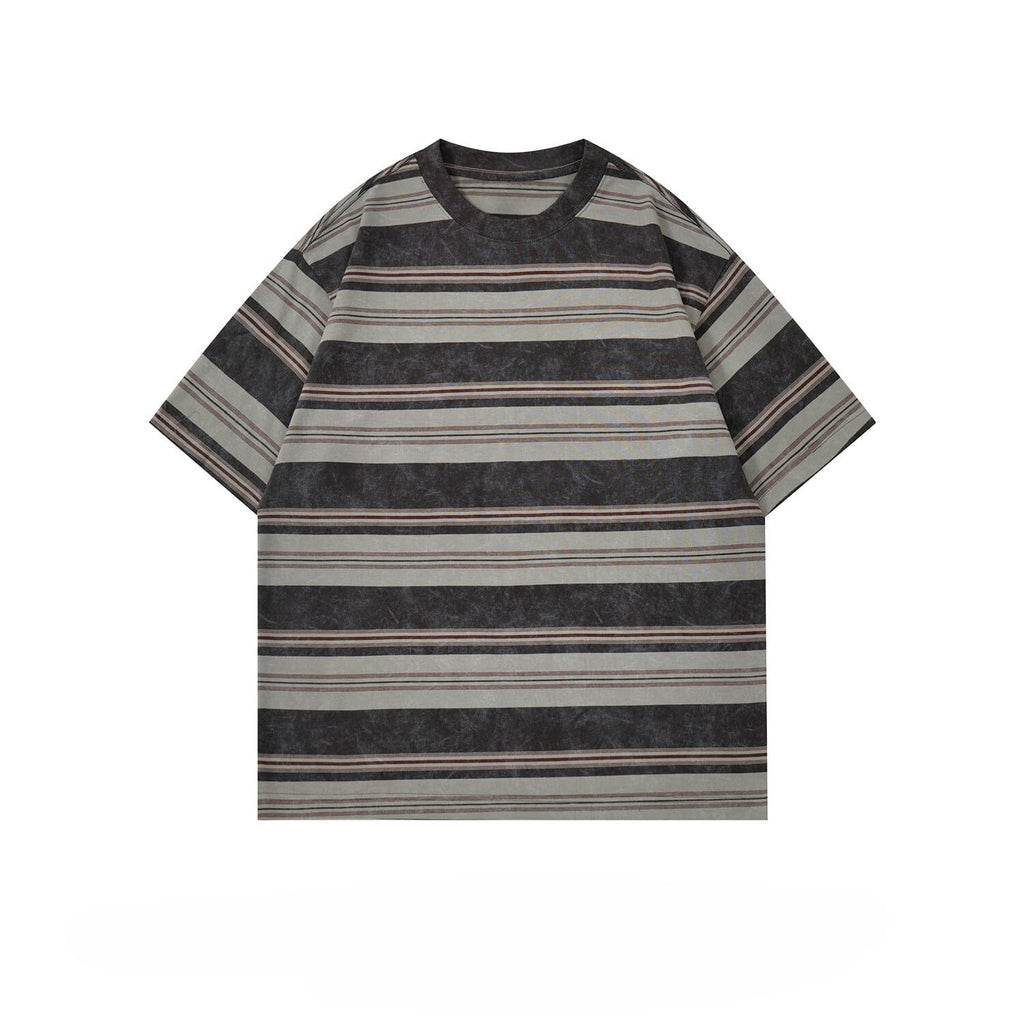 Men's Y2K Striped Baggy T-Shirt Alt Emo Summer Crewneck Short Sleeve Streetwear Top Harajuku Grunge Aesthetic Tees
