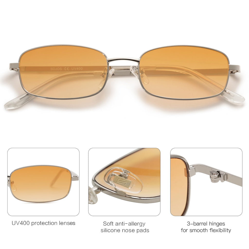 SOJOS Small Trendy Rectangle Sunglasses Womens Mens, Retro 80s 90s Y2k Chic Narrow Thin Skinny Sunnies SJ1187