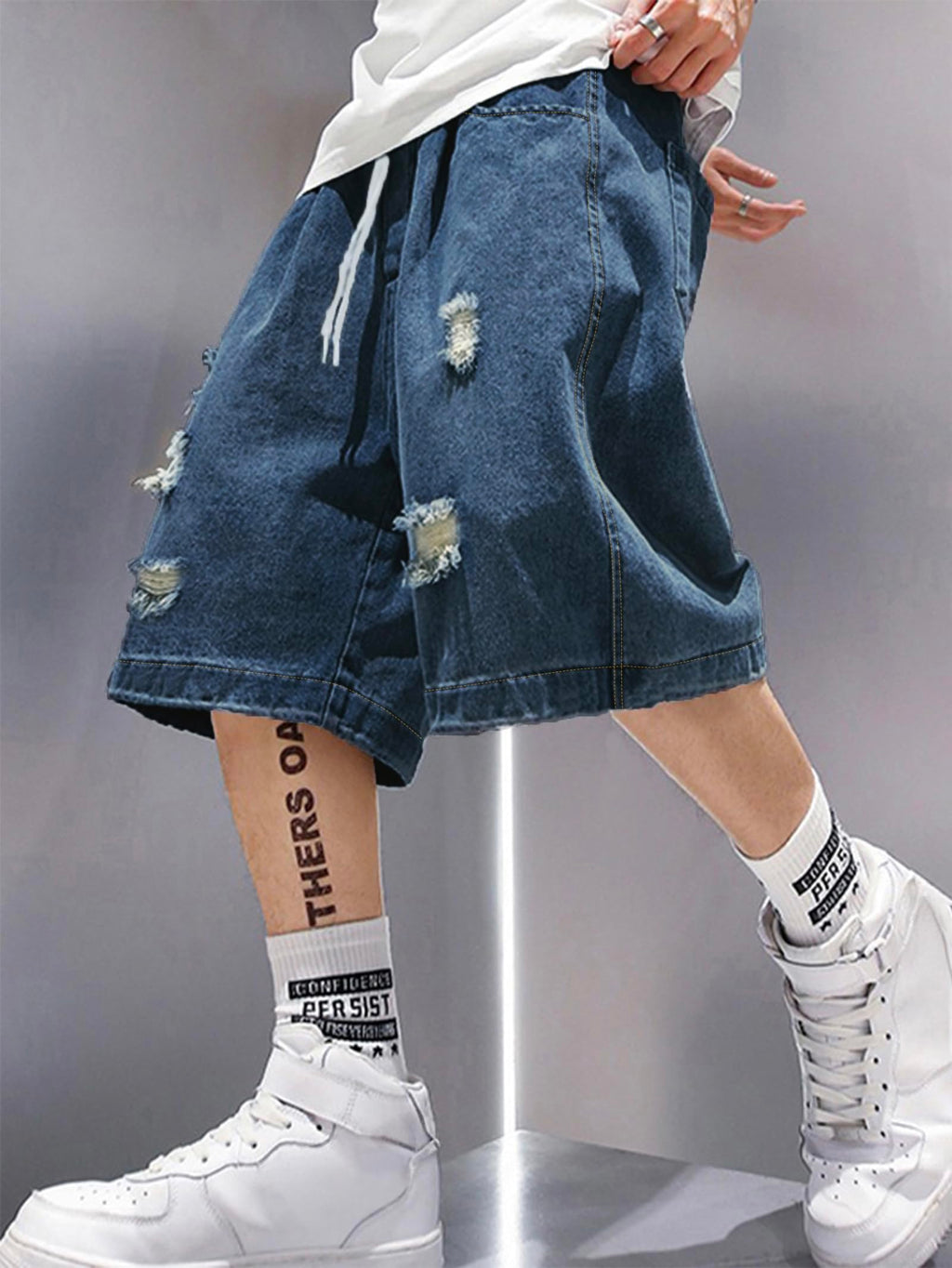 EMMIOL Baggy Jean Shorts Men, Y2k Jorts Cargo Ripped Elastic Waist, Mens Denim Shorts Comfy Casual Streetwear Summer