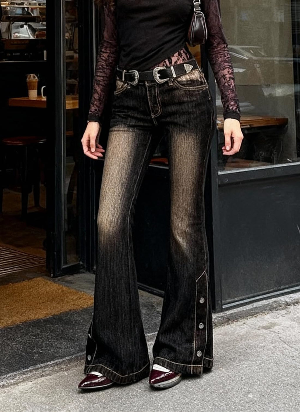 Women Bell Bottom Jeans Stretchy Flare Mid Rise Embroidery Vintage Denim Pants 90s Outfits Y2k Clothes