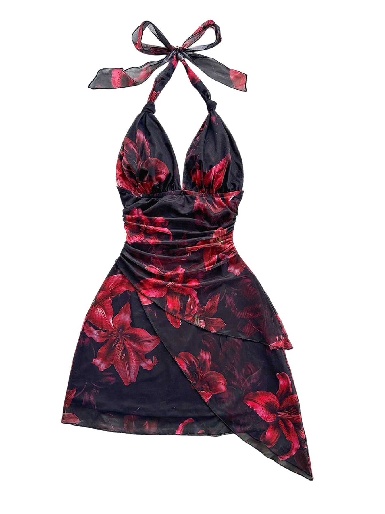 SOLY HUX Women's Y2K Summer Tie Dye Floral Print Halter Sexy Mini Dress Retro Backless Bodycon Birthday Dresses