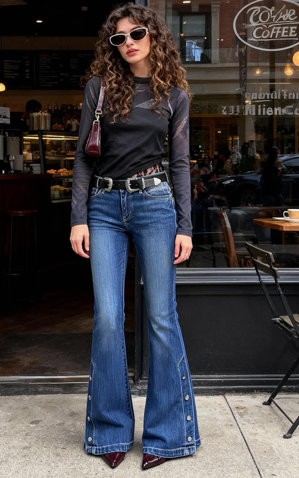 Women Bell Bottom Jeans Stretchy Flare Mid Rise Embroidery Vintage Denim Pants 90s Outfits Y2k Clothes