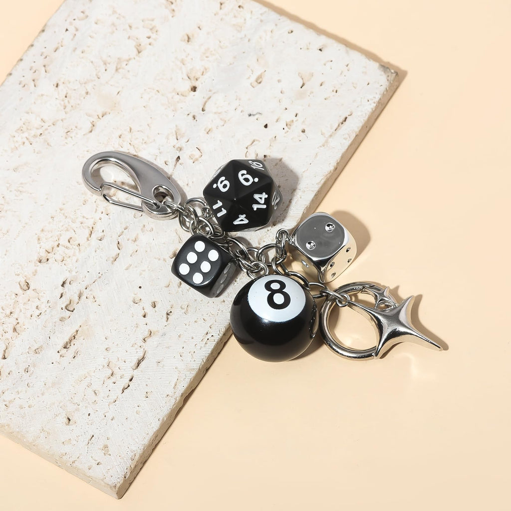 8 Ball Dice Charm Keychain - Cute Bag Purse Handbag Accessories - Y2K Aesthetic Key Chain for Women Men
