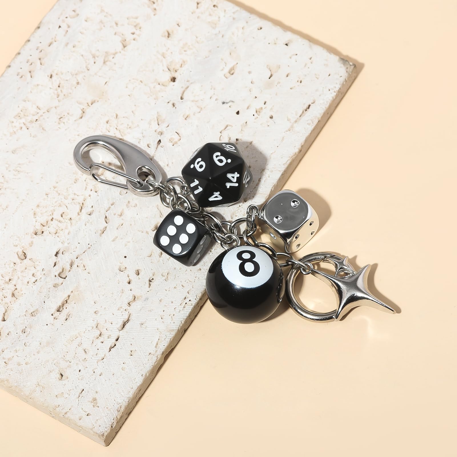 8 Ball Dice Charm Keychain - Cute Bag Purse Handbag Accessories - Y2K Aesthetic Key Chain for Women Men