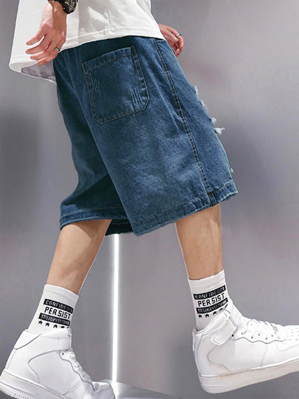 EMMIOL Baggy Jean Shorts Men, Y2k Jorts Cargo Ripped Elastic Waist, Mens Denim Shorts Comfy Casual Streetwear Summer