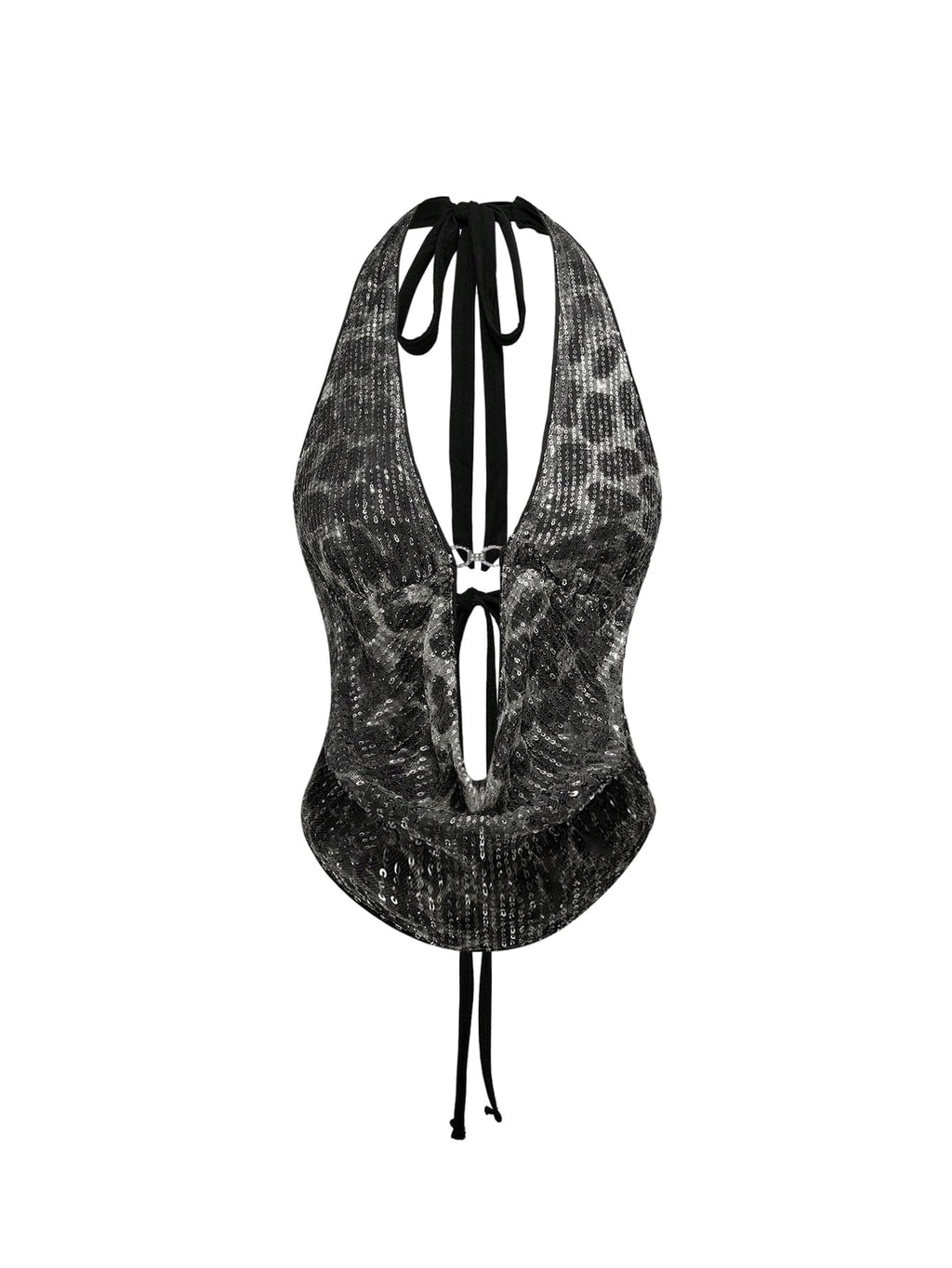 Verdusa Women's Cheetah Print Sequin Top Y2K Tie Back Corset Halter Going Out Crop Tops