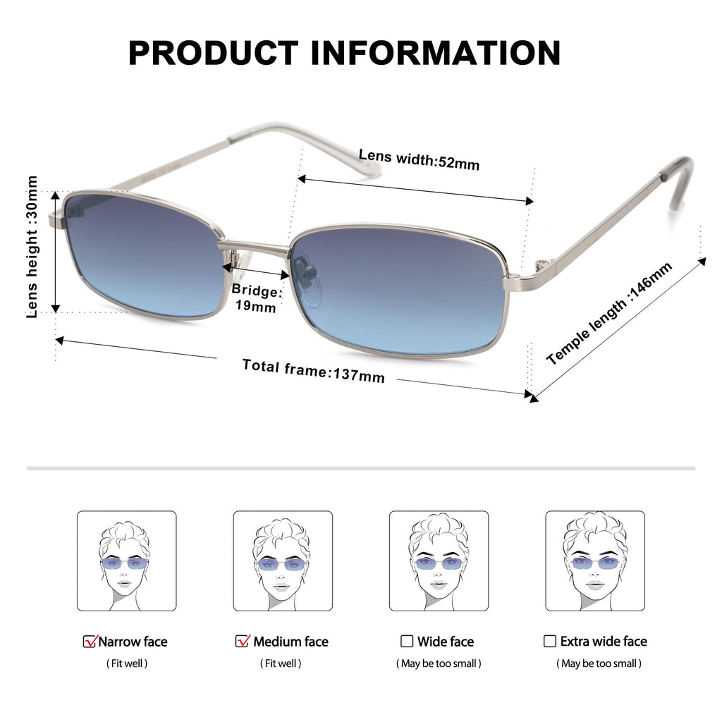 SOJOS Small Trendy Rectangle Sunglasses Womens Mens, Retro 80s 90s Y2k Chic Narrow Thin Skinny Sunnies SJ1187