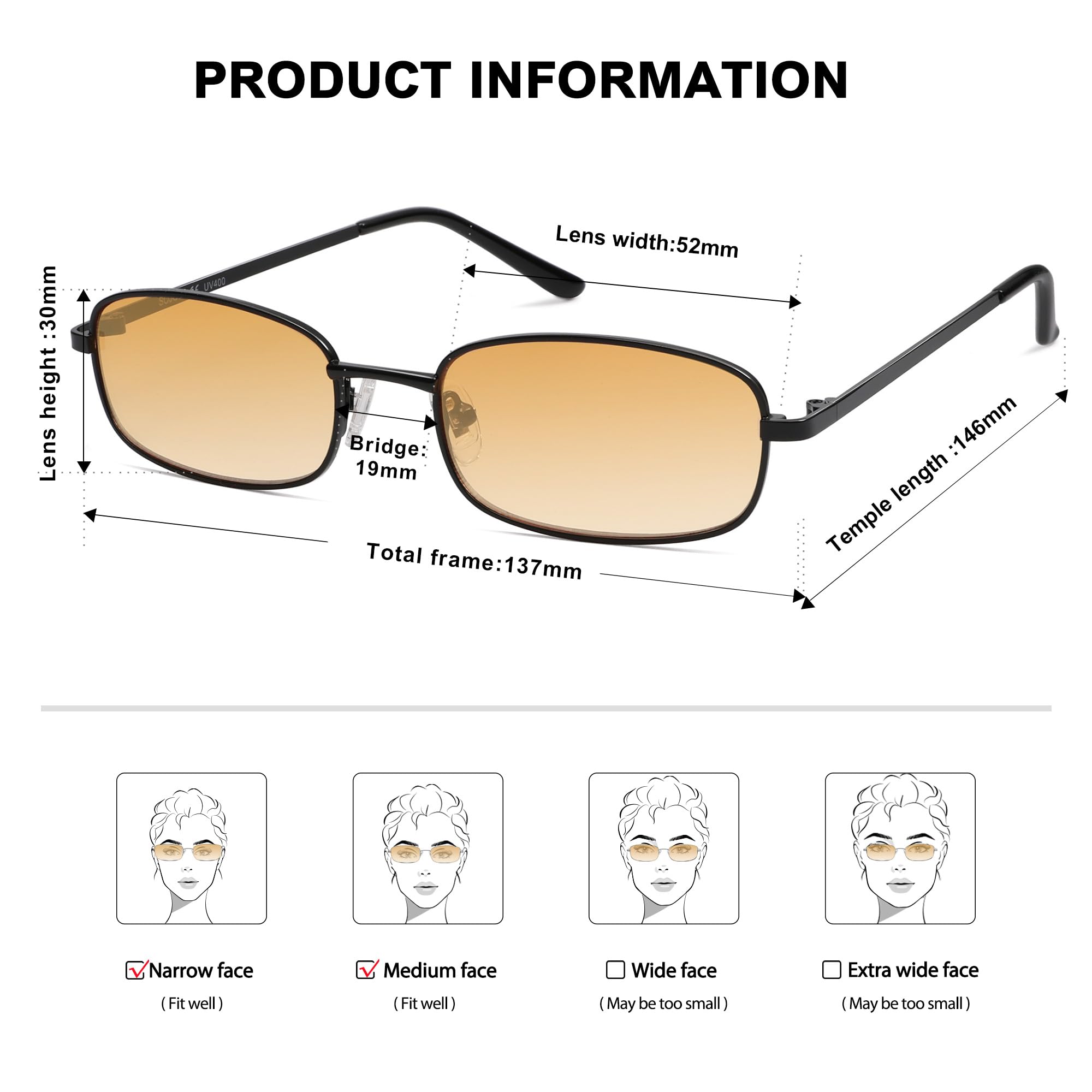 SOJOS Small Trendy Rectangle Sunglasses Womens Mens, Retro 80s 90s Y2k Chic Narrow Thin Skinny Sunnies SJ1187