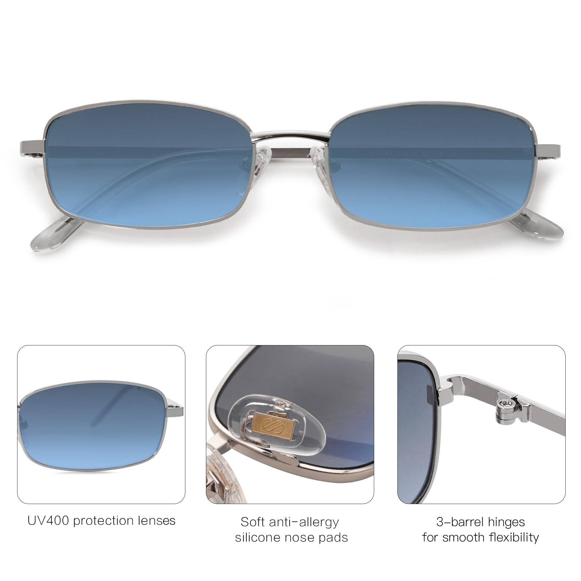 SOJOS Small Trendy Rectangle Sunglasses Womens Mens, Retro 80s 90s Y2k Chic Narrow Thin Skinny Sunnies SJ1187
