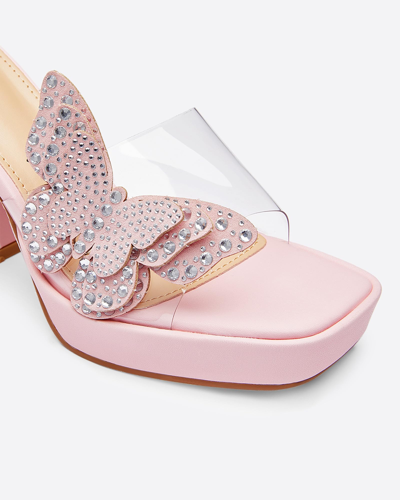 NEWBELLA Butterfly Rhinestone Platform Heels - Transparent Chunky High Heels Sandals for Women, Perfect for Prom and Dressy Occasions-Y2K Fairy Style