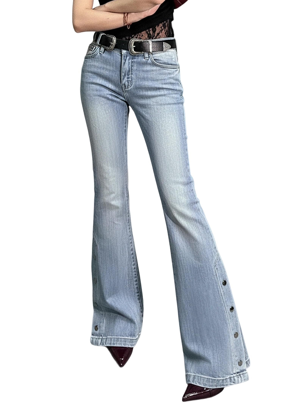 Women Bell Bottom Jeans Stretchy Flare Mid Rise Embroidery Vintage Denim Pants 90s Outfits Y2k Clothes
