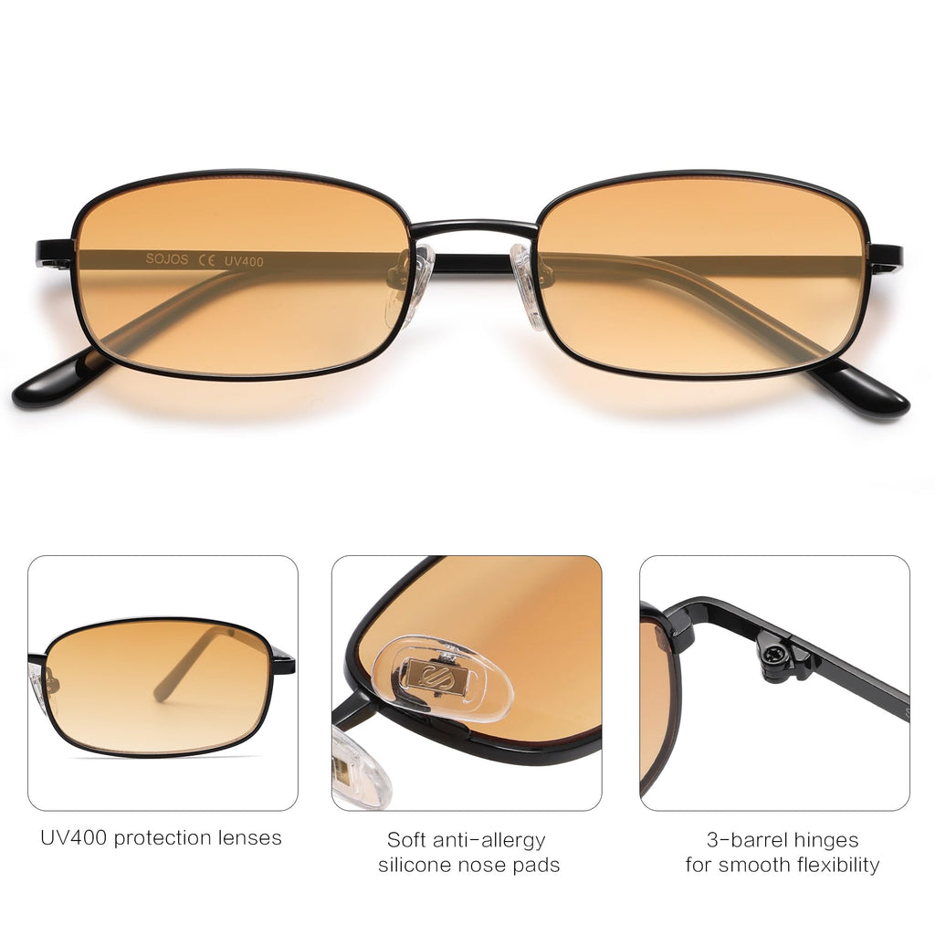 SOJOS Small Trendy Rectangle Sunglasses Womens Mens, Retro 80s 90s Y2k Chic Narrow Thin Skinny Sunnies SJ1187