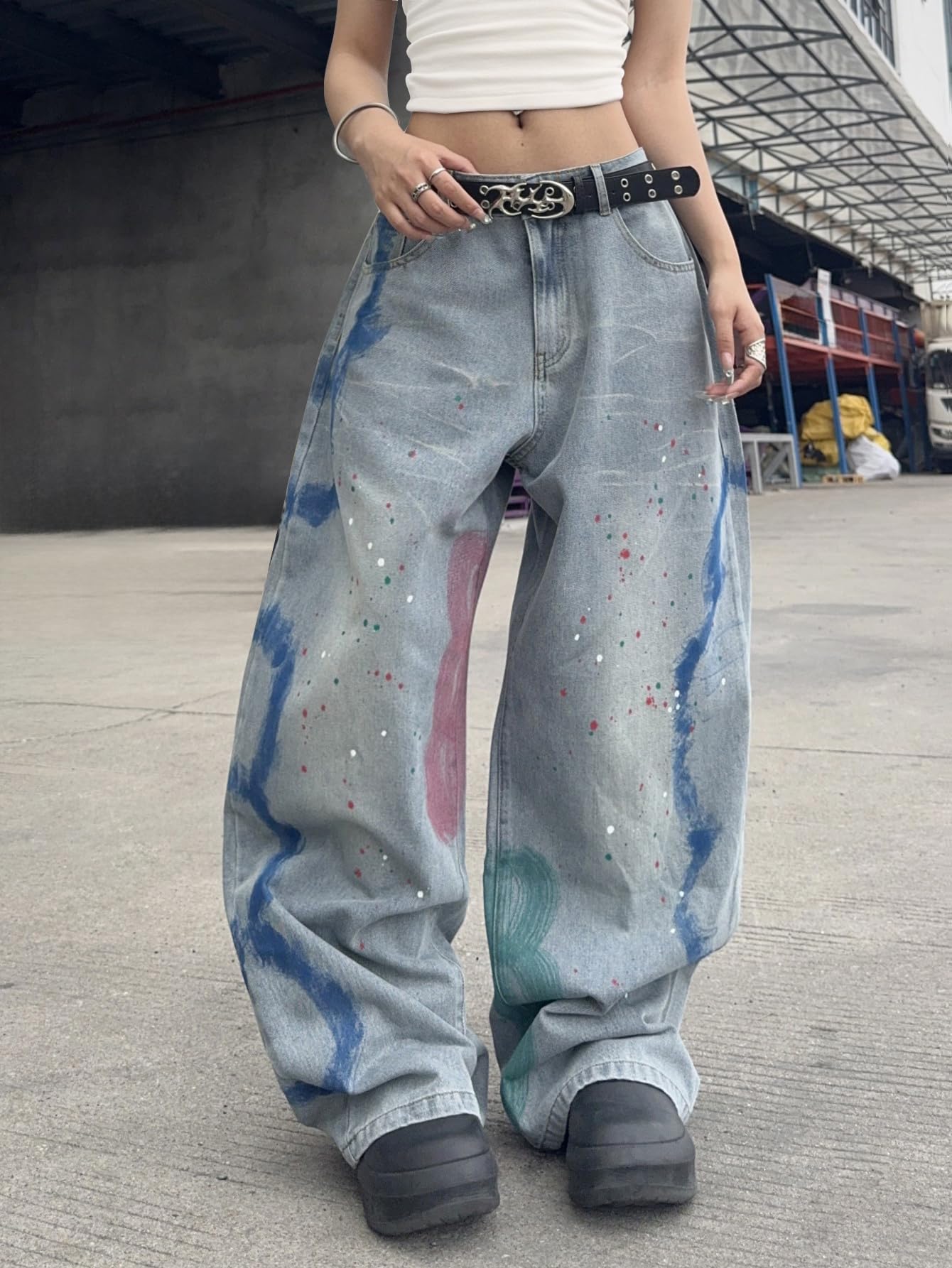 Womens Baggy Jeans Wide Leg Denim Pants Y2k 90s Vintage Hip Hop Loose Long Trousers Streetwear