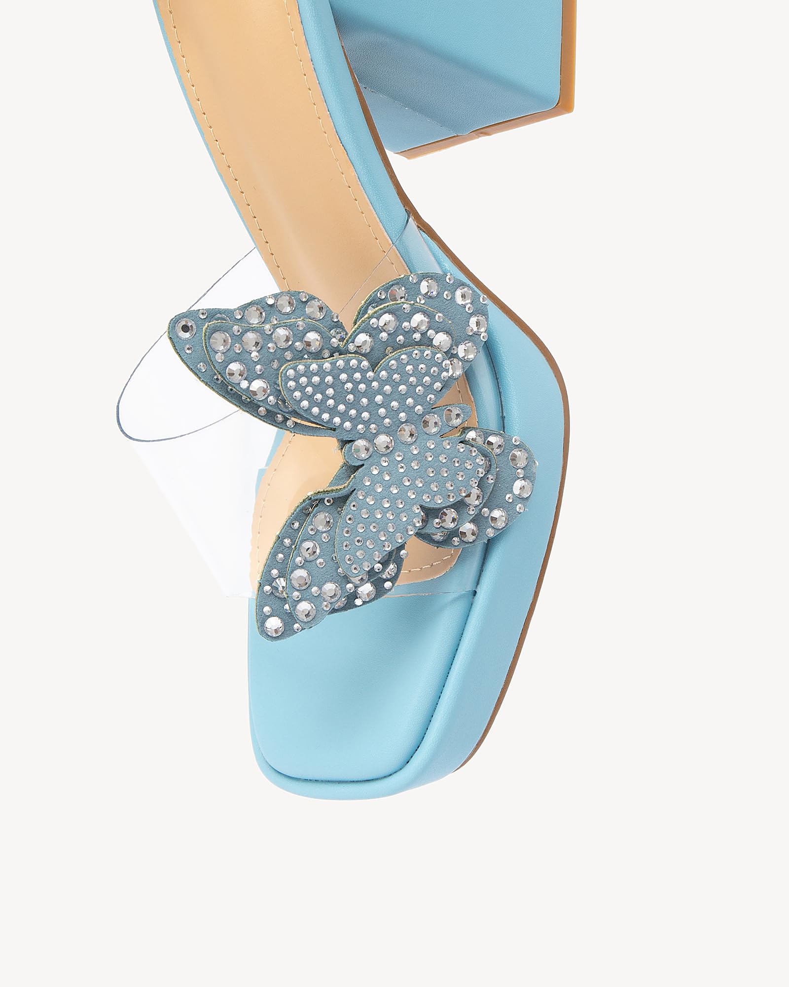 NEWBELLA Butterfly Rhinestone Platform Heels - Transparent Chunky High Heels Sandals for Women, Perfect for Prom and Dressy Occasions-Y2K Fairy Style