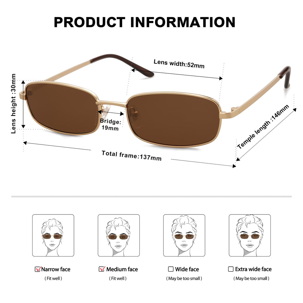 SOJOS Small Trendy Rectangle Sunglasses Womens Mens, Retro 80s 90s Y2k Chic Narrow Thin Skinny Sunnies SJ1187