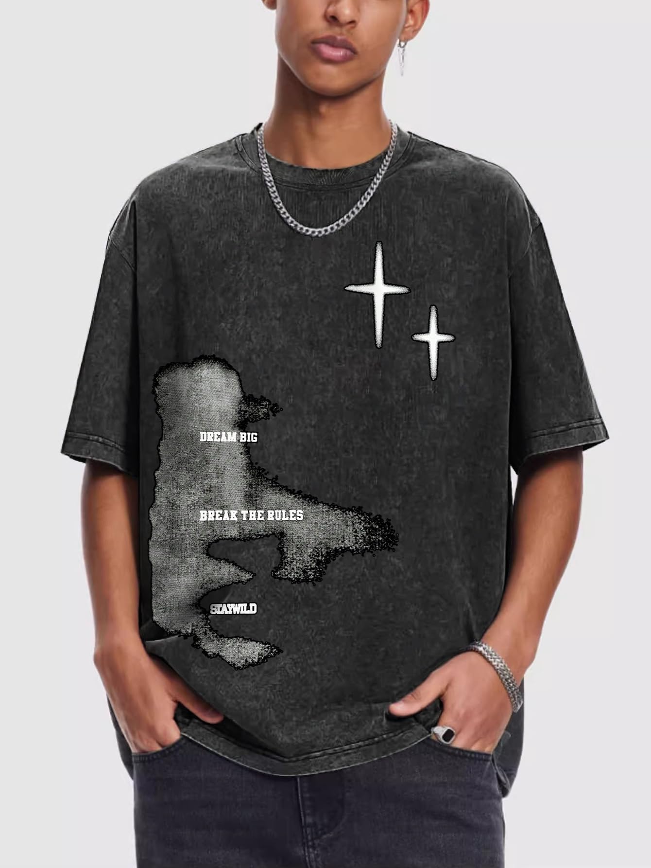Verdusa Men's Letter Graphic Drop Shoulder T Shirts Casual Round Neck Tee Top