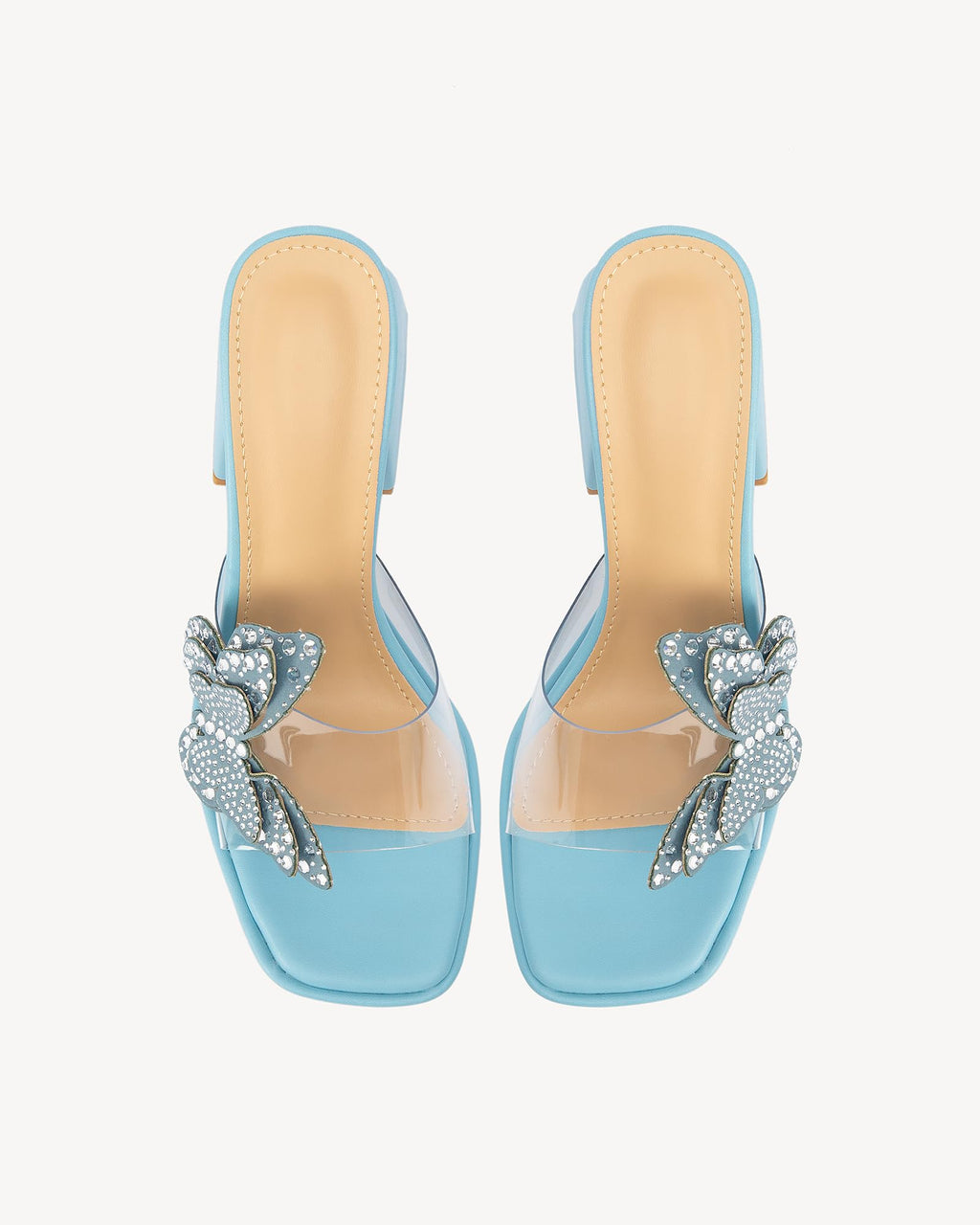 NEWBELLA Butterfly Rhinestone Platform Heels - Transparent Chunky High Heels Sandals for Women, Perfect for Prom and Dressy Occasions-Y2K Fairy Style