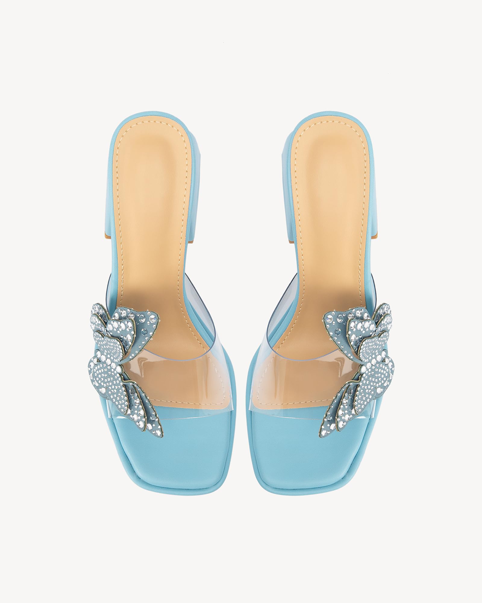 NEWBELLA Butterfly Rhinestone Platform Heels - Transparent Chunky High Heels Sandals for Women, Perfect for Prom and Dressy Occasions-Y2K Fairy Style