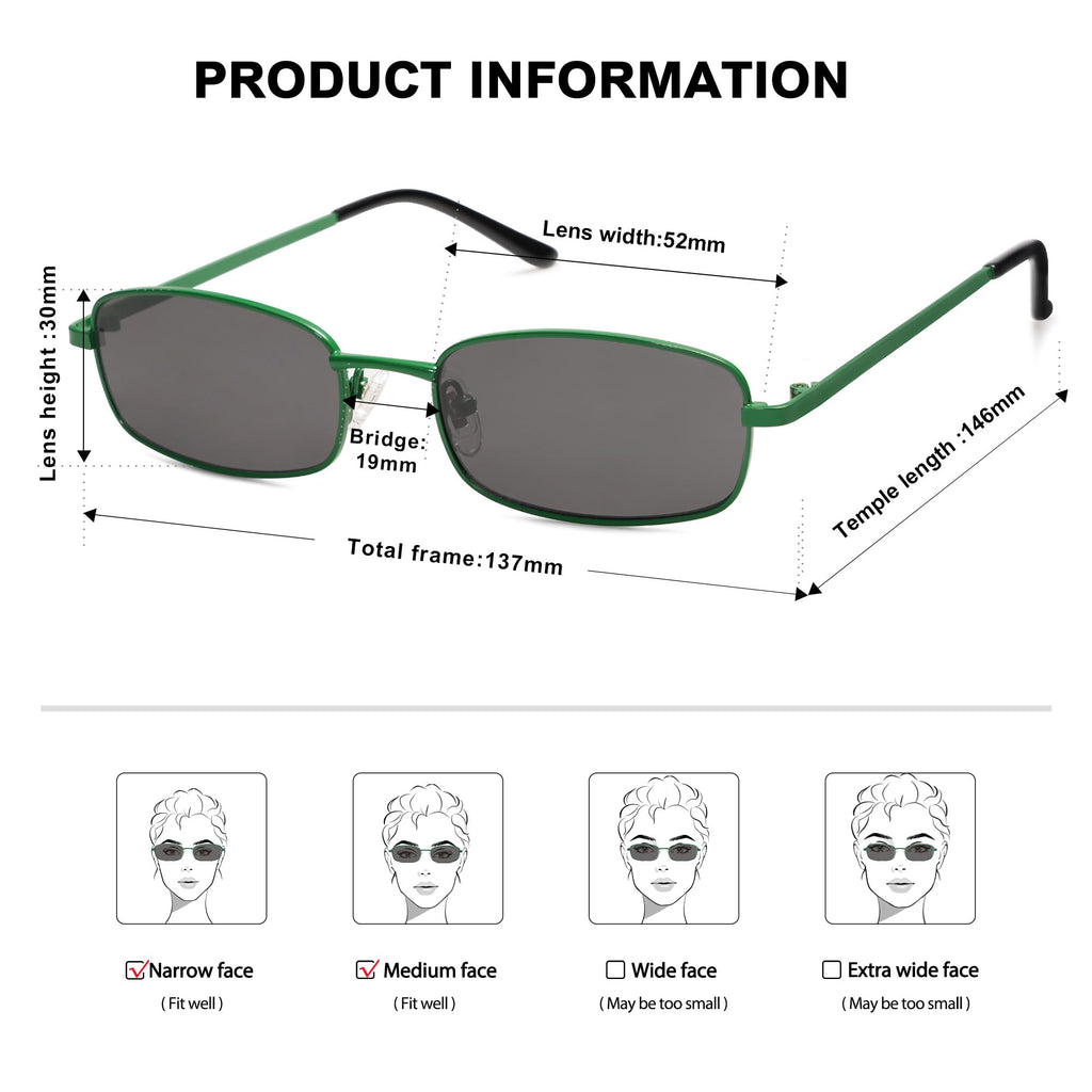 SOJOS Small Trendy Rectangle Sunglasses Womens Mens, Retro 80s 90s Y2k Chic Narrow Thin Skinny Sunnies SJ1187