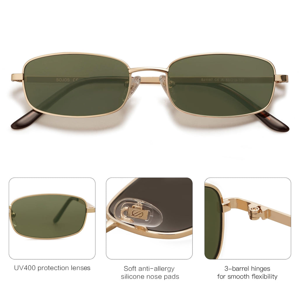 SOJOS Small Trendy Rectangle Sunglasses Womens Mens, Retro 80s 90s Y2k Chic Narrow Thin Skinny Sunnies SJ1187