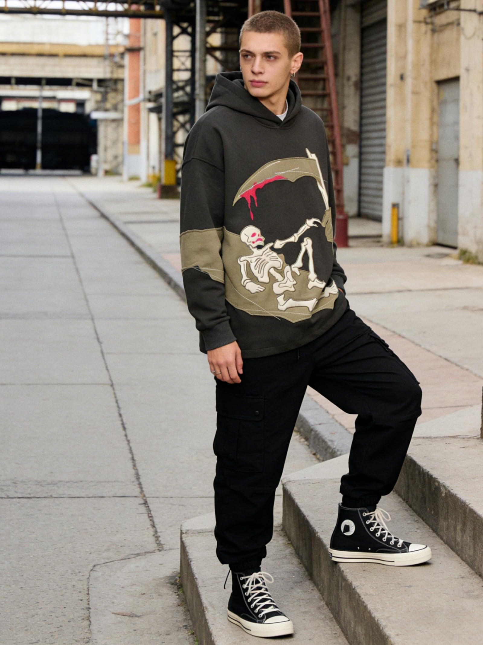 YEOU Men's Fashion Pullover Hoodie Sweatshirt Fleece Y2K Harajuku Hip Hop Streetwear Casual Sweatshirt Hooded