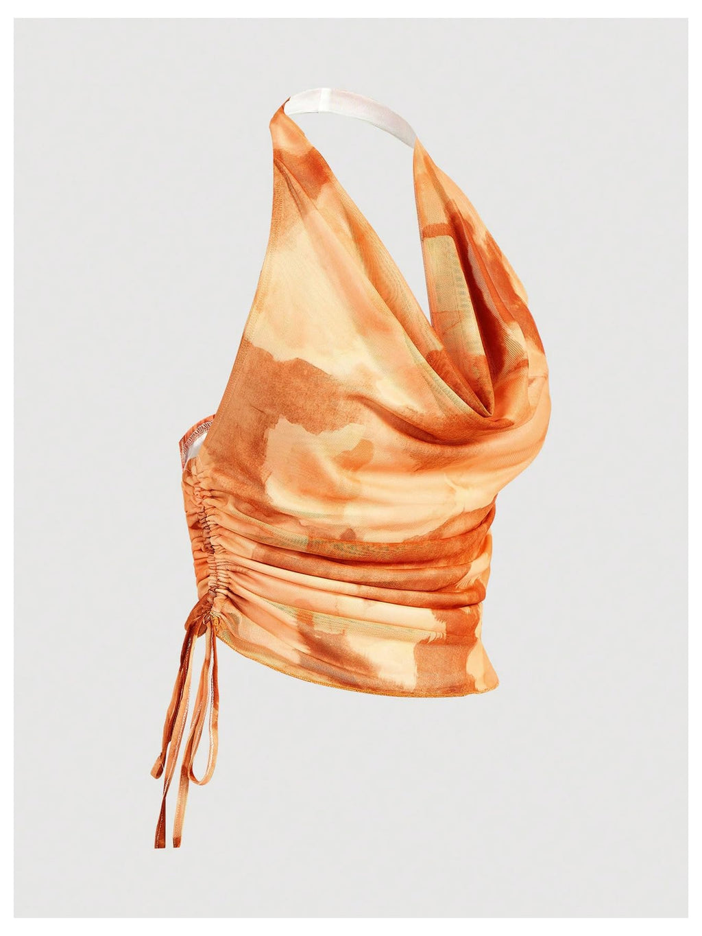 SHENHE Women's Tie Dye Halter Neck Draped Front Ruched Drawstring Backless Crop Top