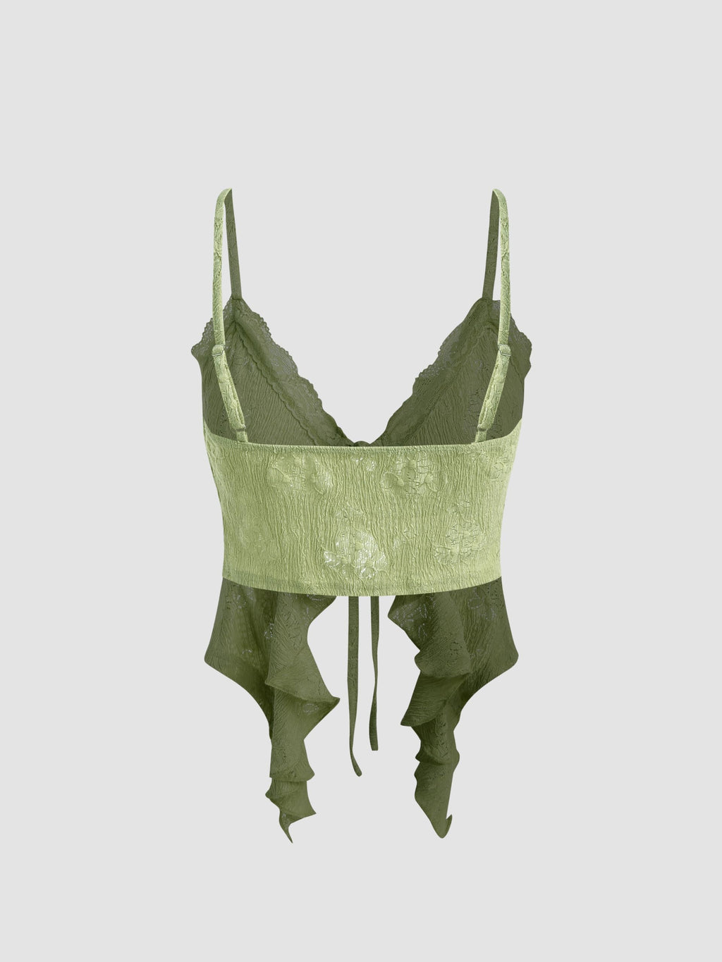 CIDER Going Out Tops for Women Y2K Tie Front Asymmetrical Ruffle Hem Lace Spaghetti Strap Cowgirl Crop Tops