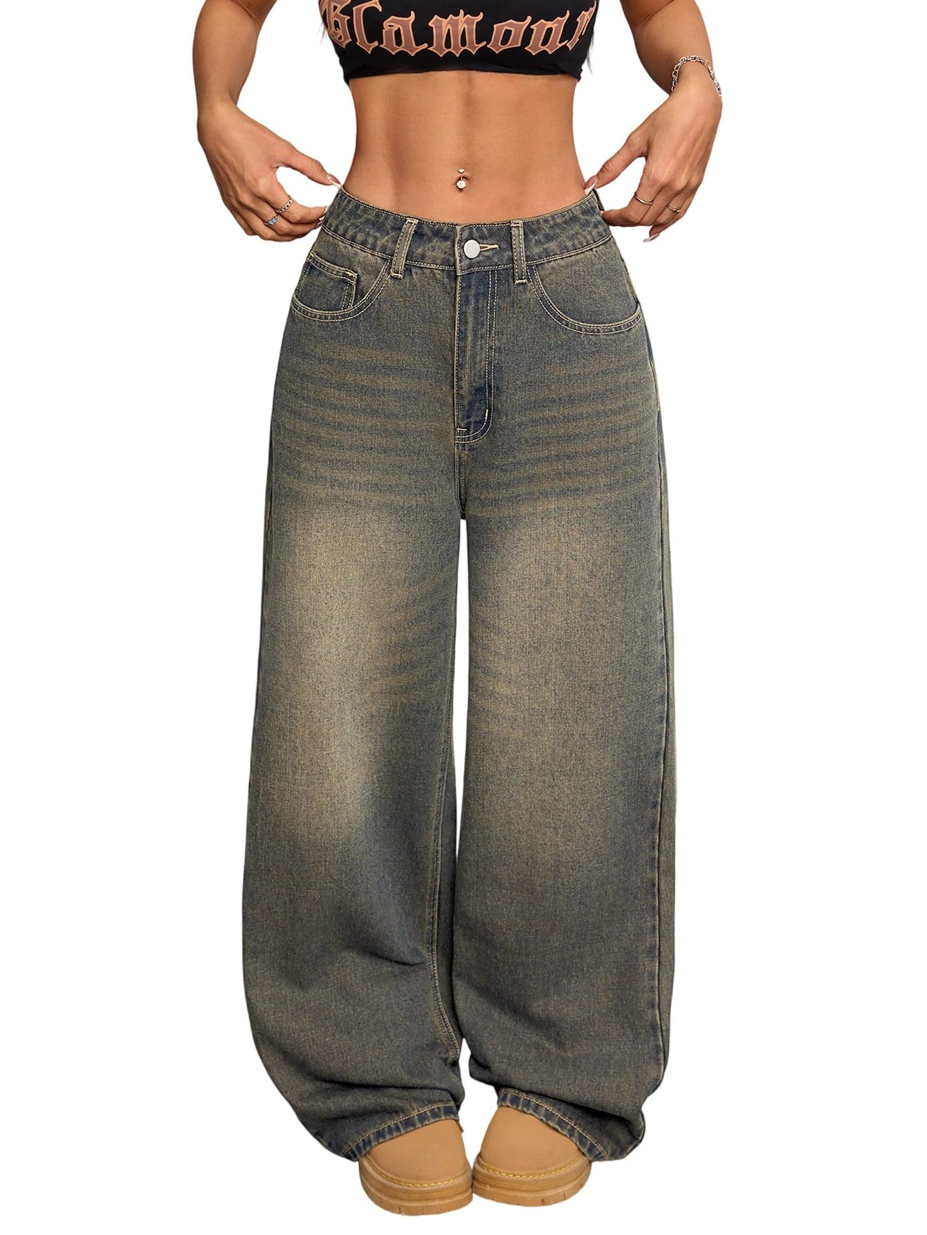 Womens Baggy Jeans Wide Leg Denim Pants Y2k 90s Vintage Hip Hop Loose Long Trousers Streetwear
