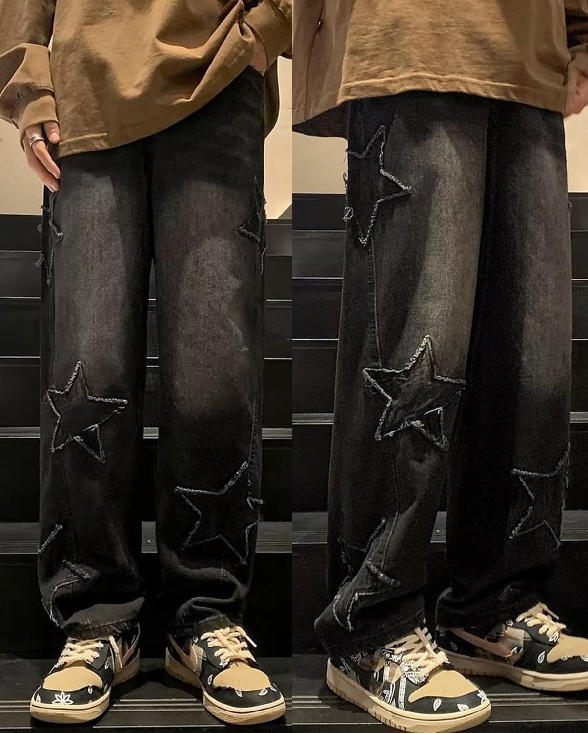 Mens Y2k Star Jeans High Waisted Hip Hop Streetwear Jeans Loose Baggy Embroidery Aesthetic Harajuku Denim Pants
