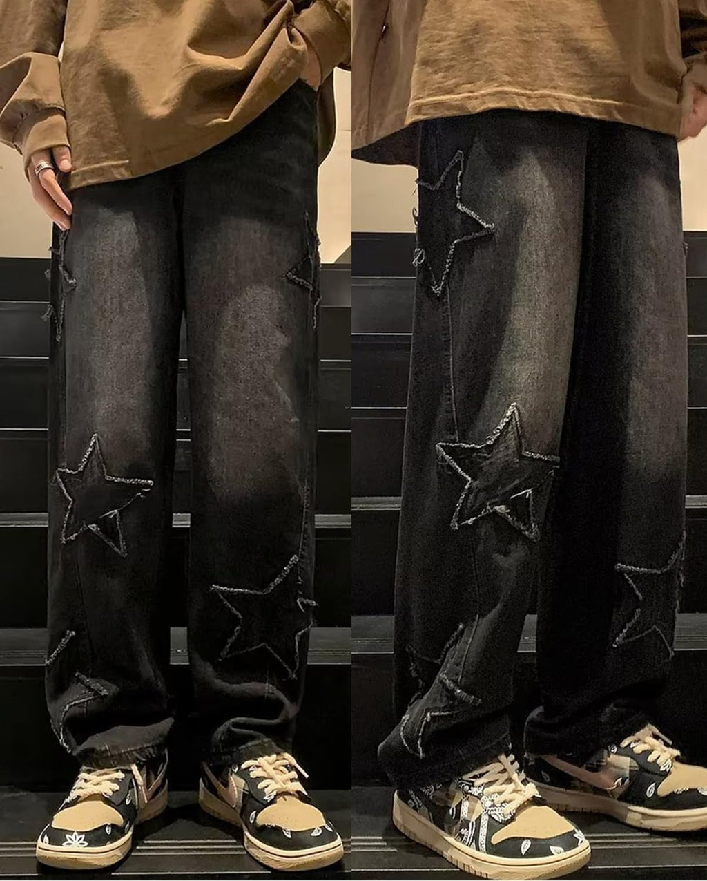 Mens Y2k Star Jeans High Waisted Hip Hop Streetwear Jeans Loose Baggy Embroidery Aesthetic Harajuku Denim Pants