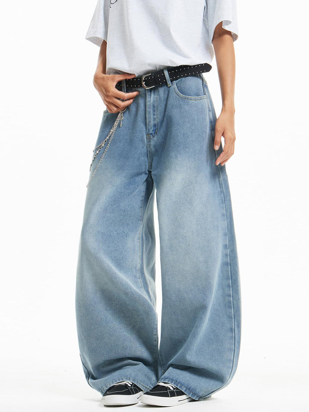 Mens Streetwear Hip Hop Baggy Jeans Wide Leg Skater Denim Pants Loose Long Trousers