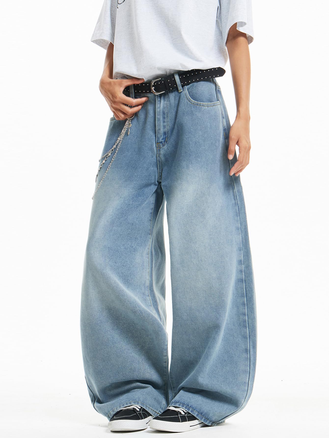 Mens Streetwear Hip Hop Baggy Jeans Wide Leg Skater Denim Pants Loose Long Trousers