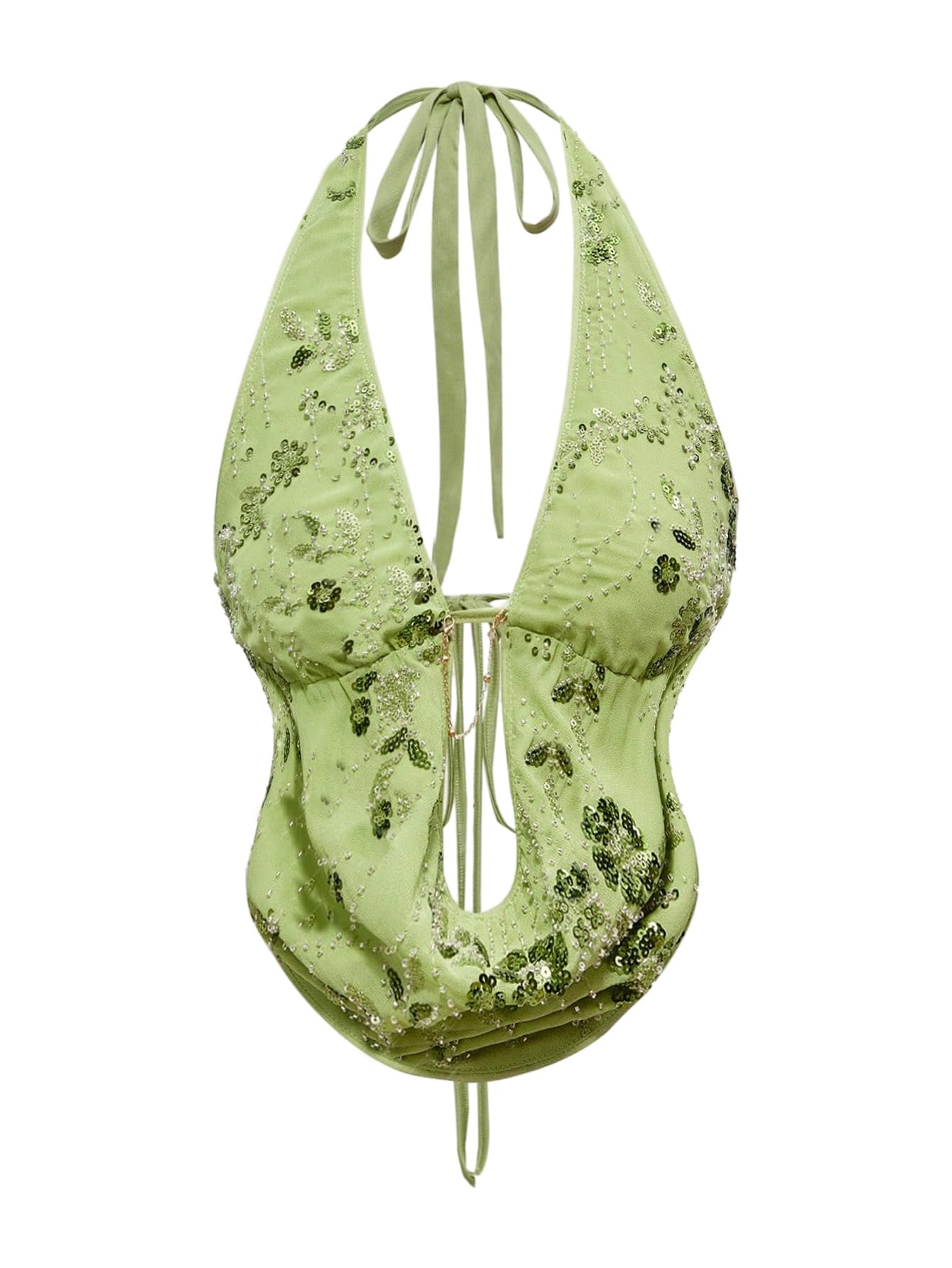 Verdusa Women's Cheetah Print Sequin Top Y2K Tie Back Corset Halter Going Out Crop Tops