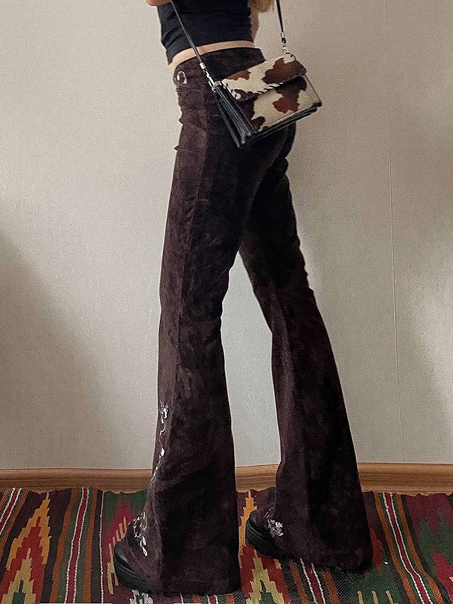 Women Bell Bottom Jeans Stretchy Flare Mid Rise Embroidery Vintage Denim Pants 90s Outfits Y2k Clothes
