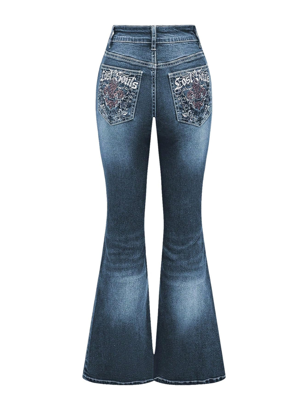 MakeMeChic Women's Flared Jeans Bell Bottom Jeans Embroidered Y2K High Waist Stretchy Denim Pants