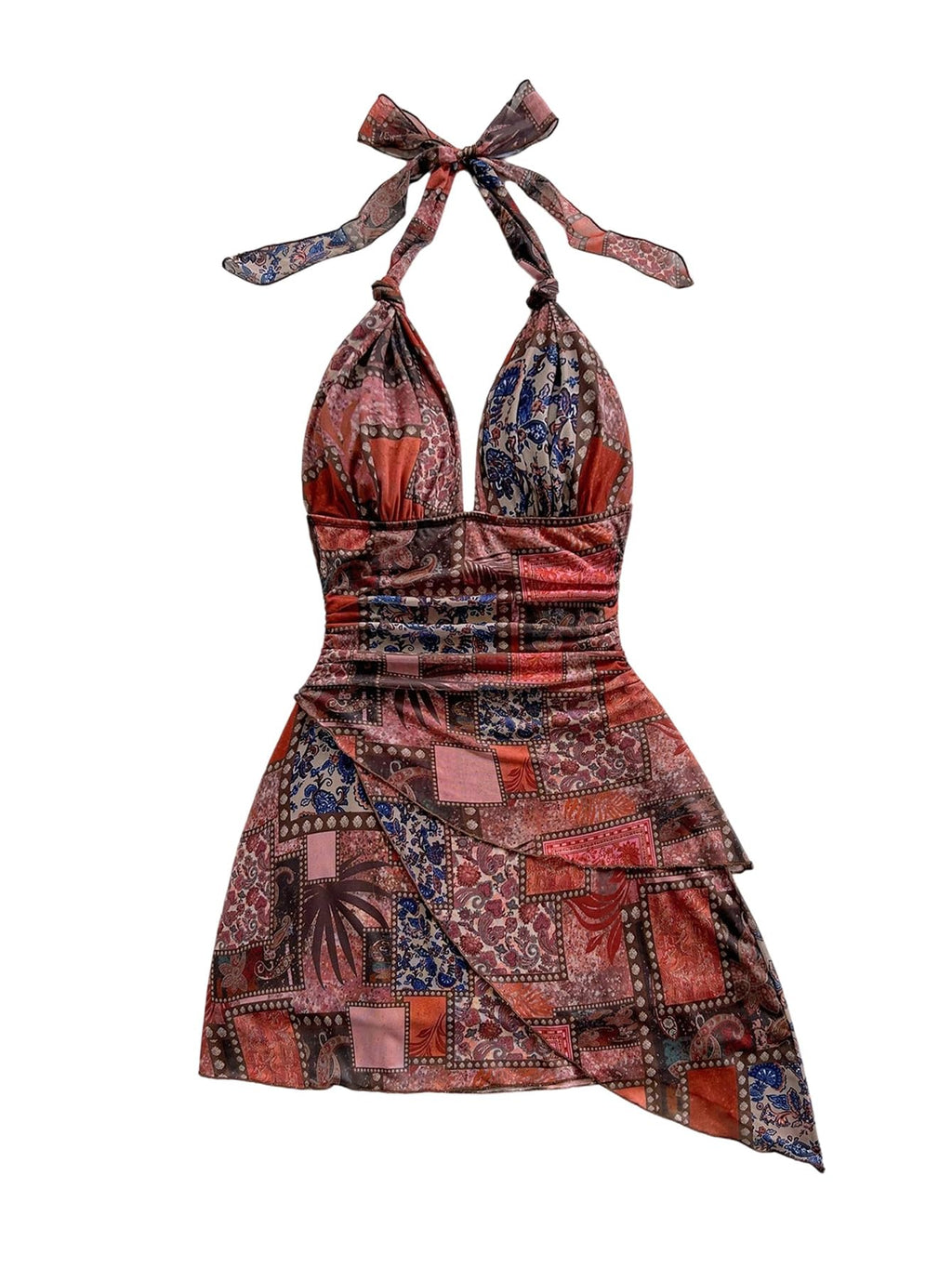 SOLY HUX Women's Y2K Summer Tie Dye Floral Print Halter Sexy Mini Dress Retro Backless Bodycon Birthday Dresses