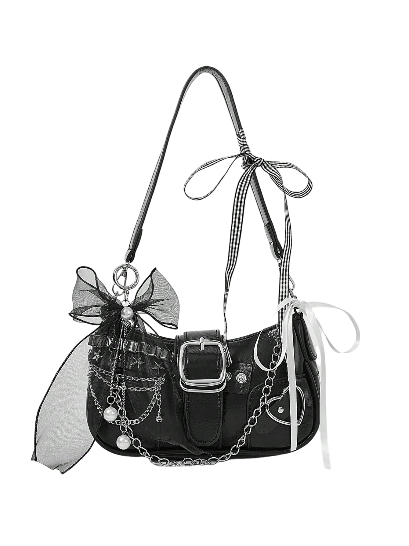 Verdusa Women's Y2k Star Embroidery Shoulder Bag Mini Chain Hobo Handbag Purses