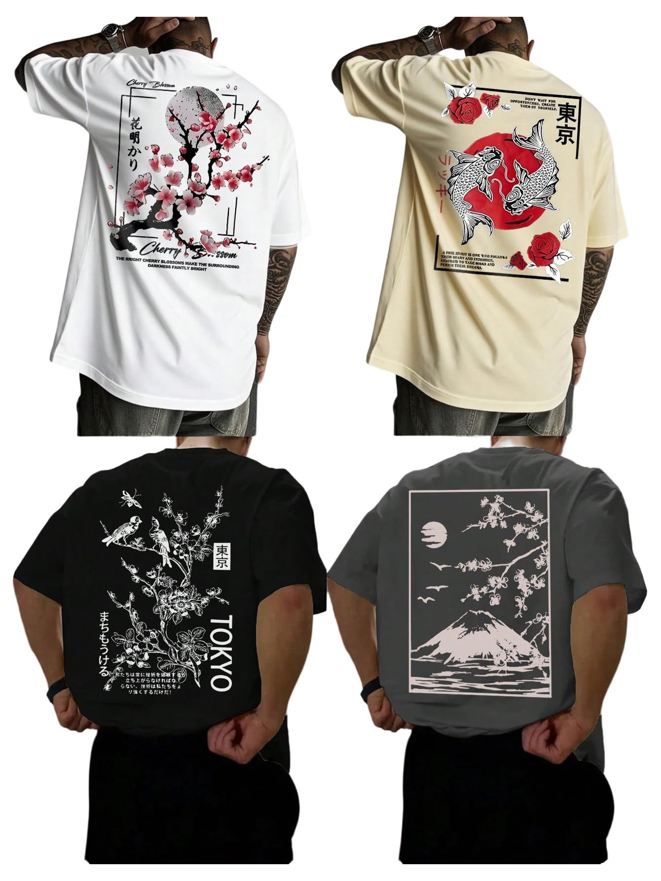 Men's 4 Piece Y2K Graphic Tees Short Sleeve Casual Crew Neck Summer Cool T-Shirts Top