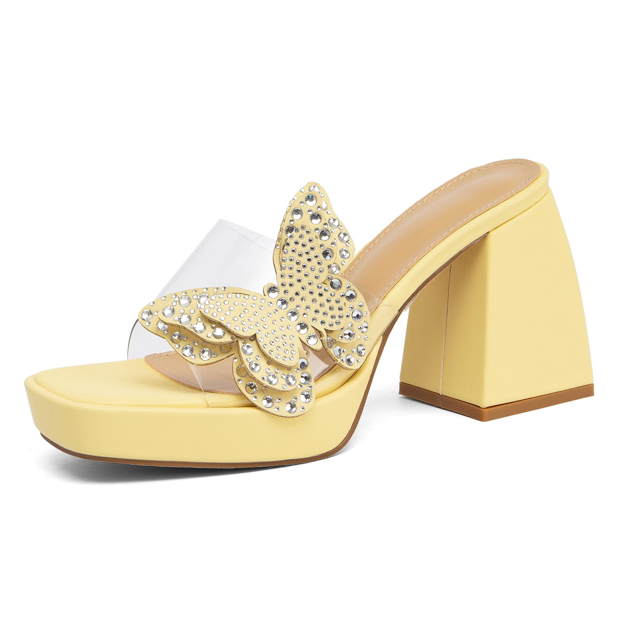 NEWBELLA Butterfly Rhinestone Platform Heels - Transparent Chunky High Heels Sandals for Women, Perfect for Prom and Dressy Occasions-Y2K Fairy Style