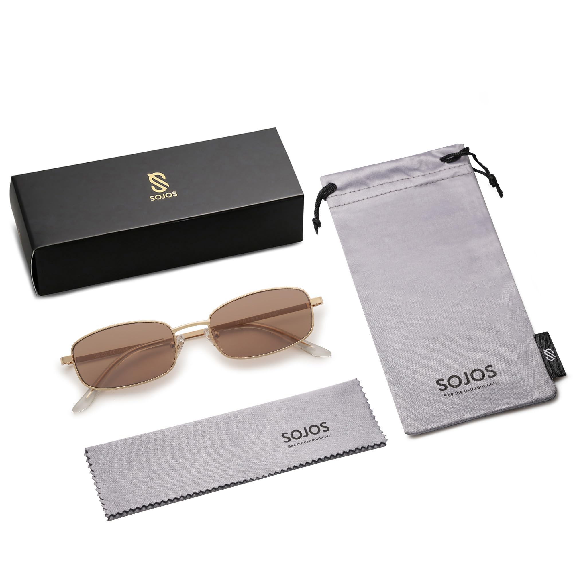 SOJOS Small Trendy Rectangle Sunglasses Womens Mens, Retro 80s 90s Y2k Chic Narrow Thin Skinny Sunnies SJ1187