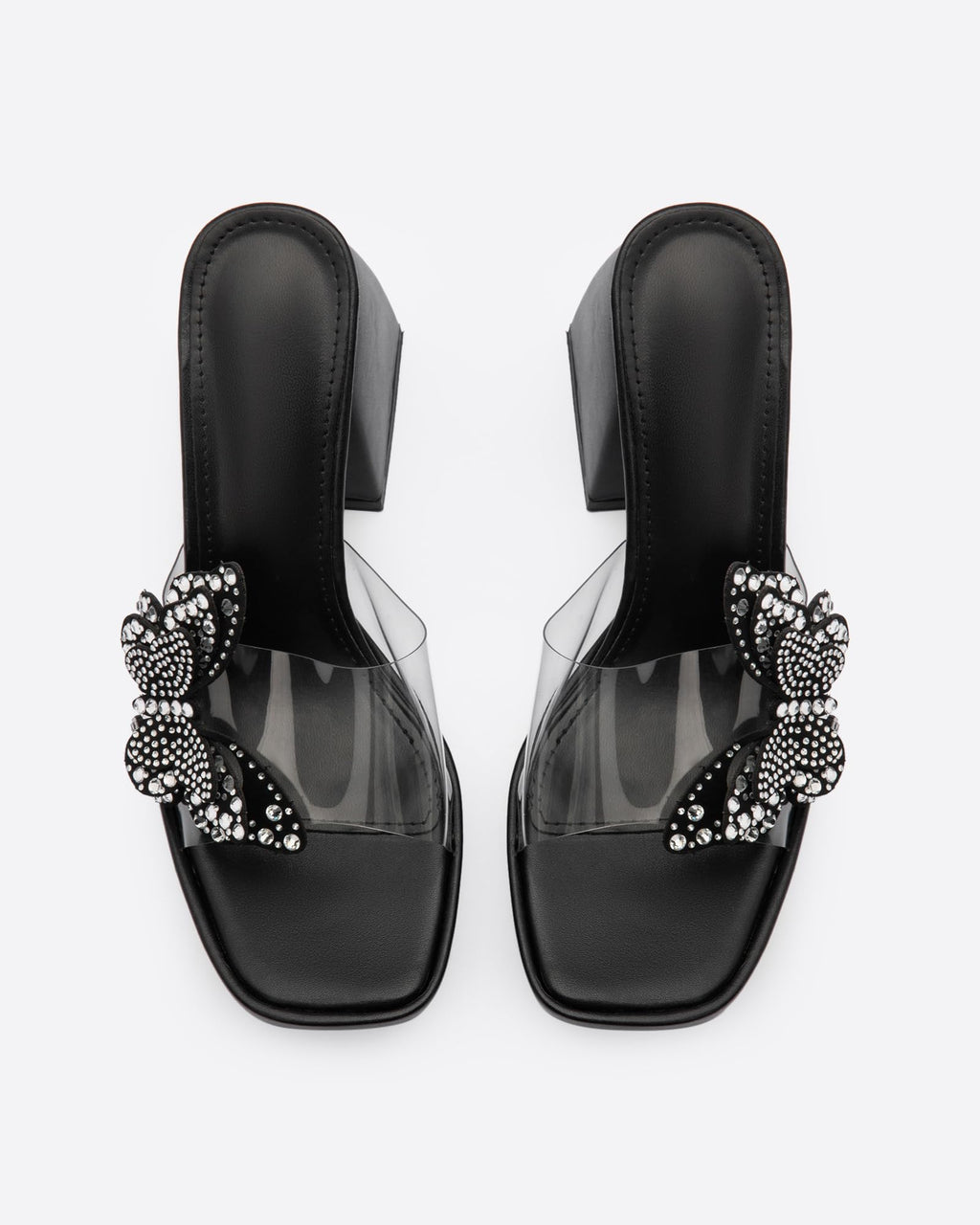 NEWBELLA Butterfly Rhinestone Platform Heels - Transparent Chunky High Heels Sandals for Women, Perfect for Prom and Dressy Occasions-Y2K Fairy Style
