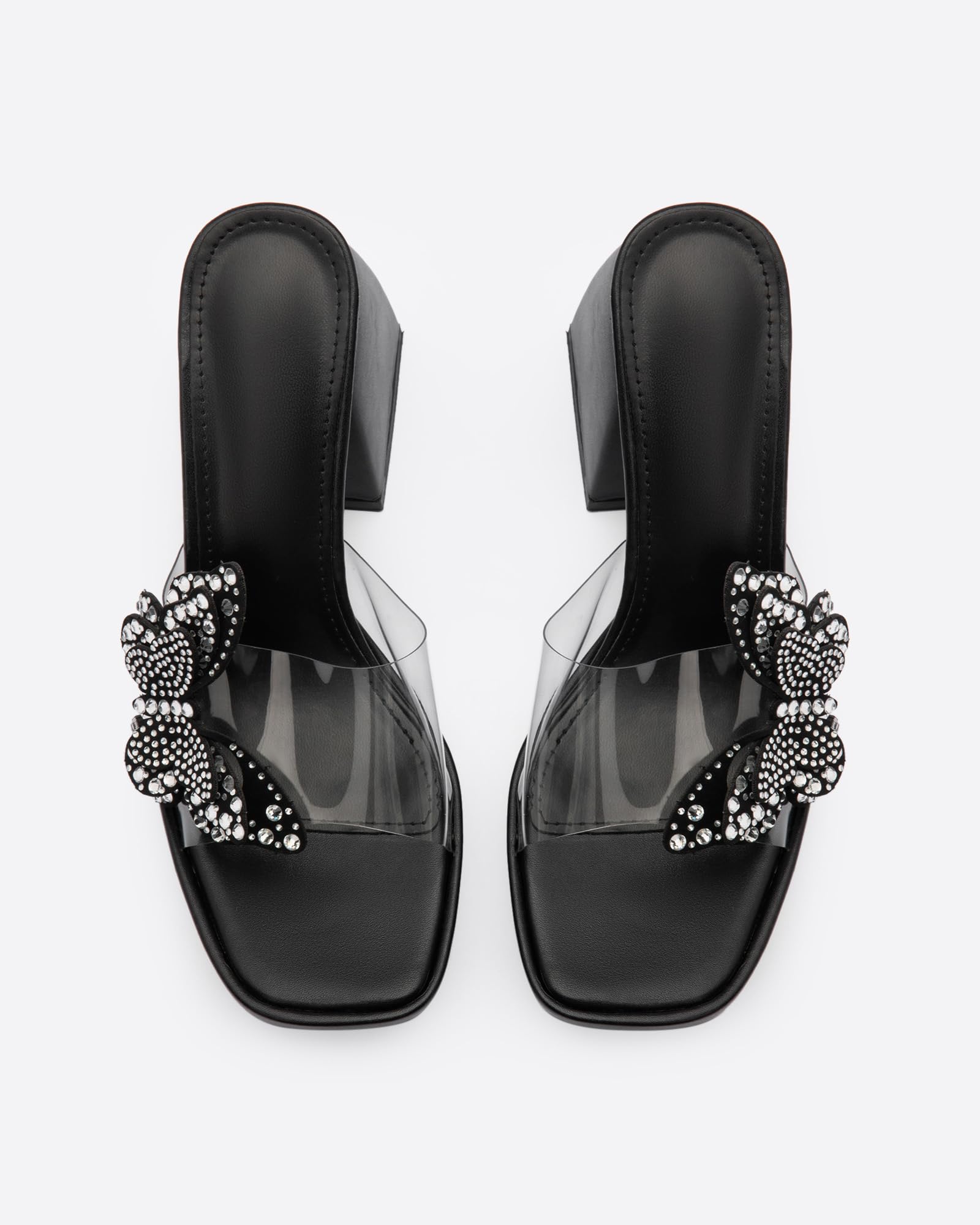 NEWBELLA Butterfly Rhinestone Platform Heels - Transparent Chunky High Heels Sandals for Women, Perfect for Prom and Dressy Occasions-Y2K Fairy Style