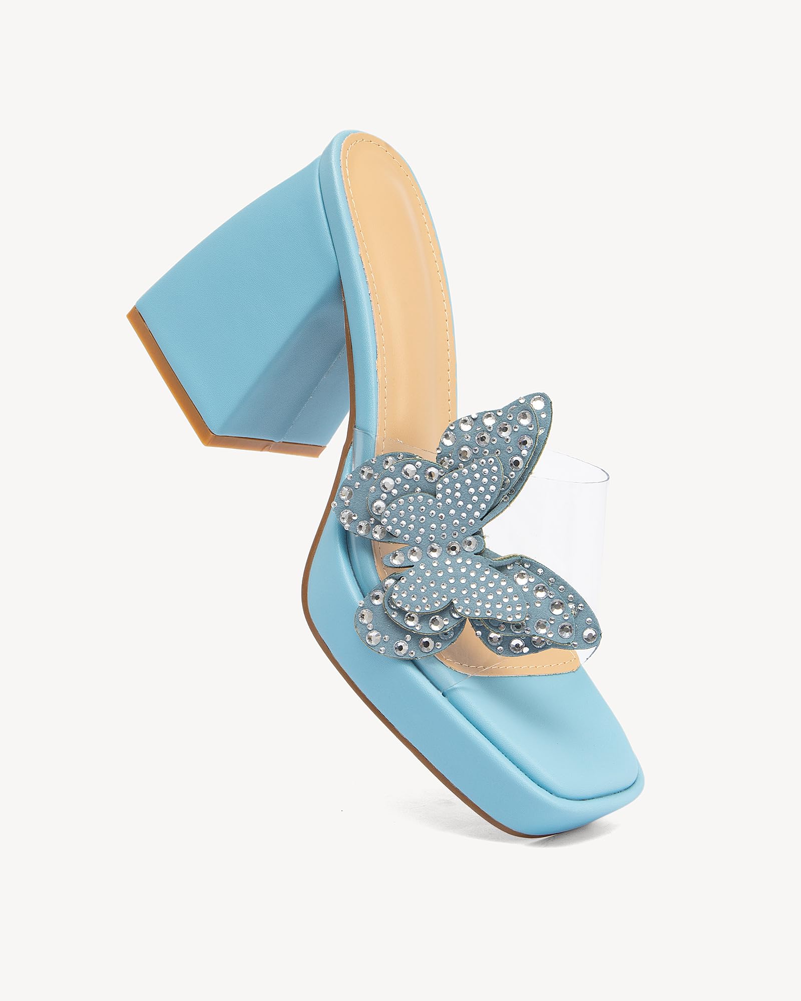 NEWBELLA Butterfly Rhinestone Platform Heels - Transparent Chunky High Heels Sandals for Women, Perfect for Prom and Dressy Occasions-Y2K Fairy Style