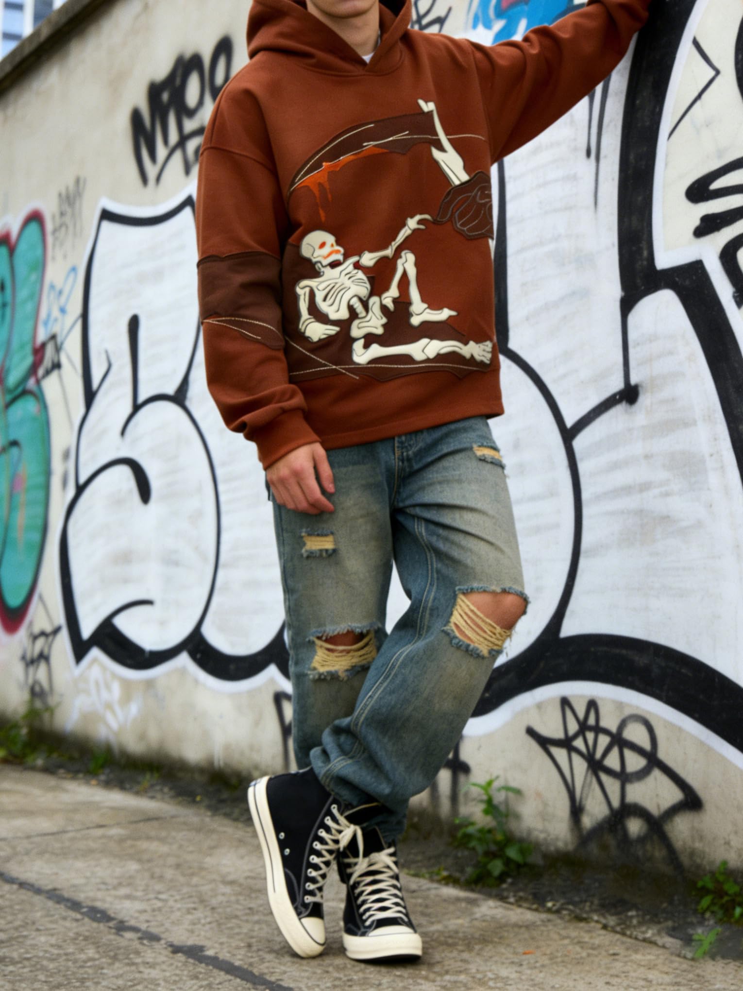 YEOU Men's Fashion Pullover Hoodie Sweatshirt Fleece Y2K Harajuku Hip Hop Streetwear Casual Sweatshirt Hooded