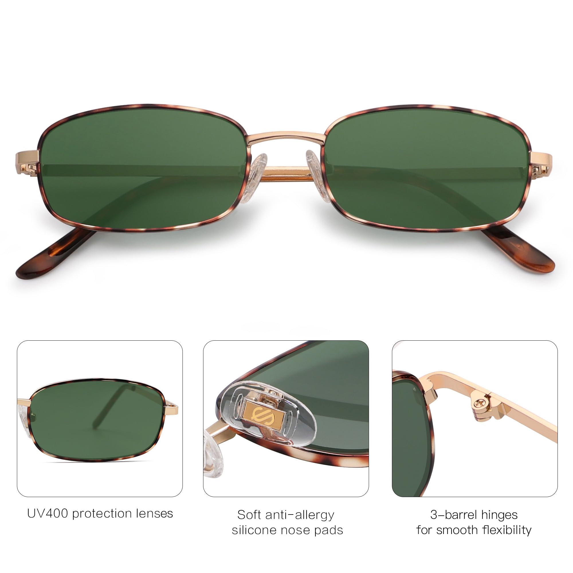 SOJOS Small Trendy Rectangle Sunglasses Womens Mens, Retro 80s 90s Y2k Chic Narrow Thin Skinny Sunnies SJ1187