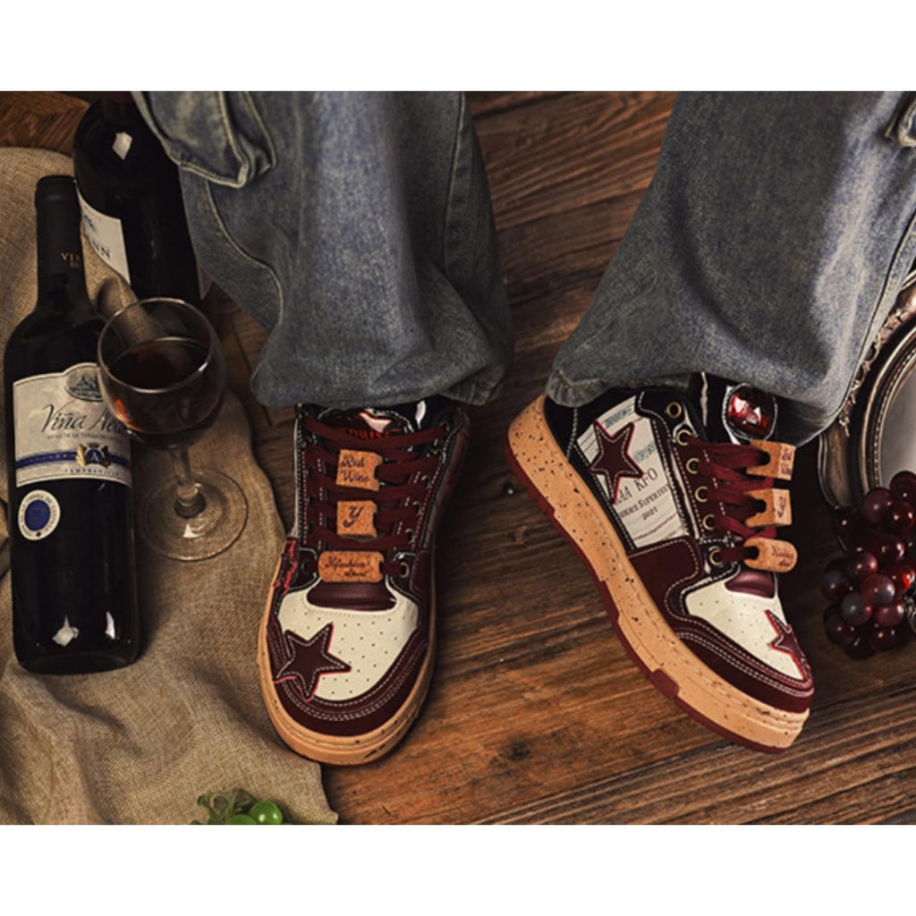Burgundy Star Print Fashion Chunky Sneakers for Women Trendy Casual Aesthetic Skateboard Walking Dance Shoes
